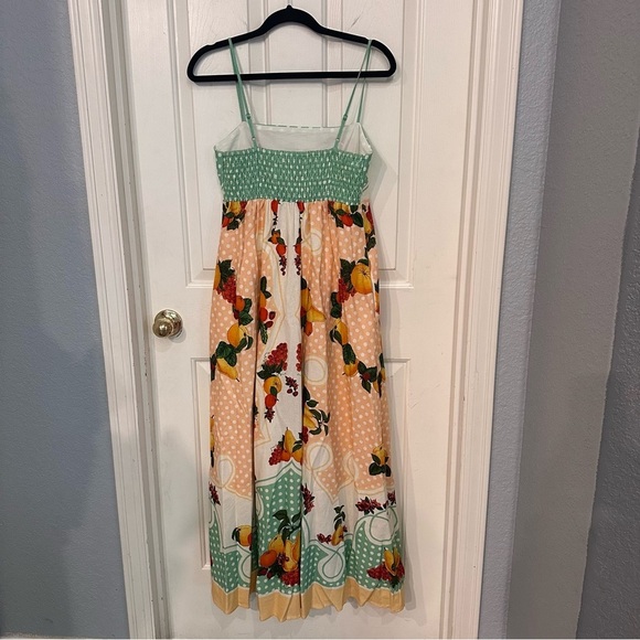 New Caroline Constas Linen Strappy Fruits Dots Print Maxi Long Dress Picnic S - Picture 6 of 14
